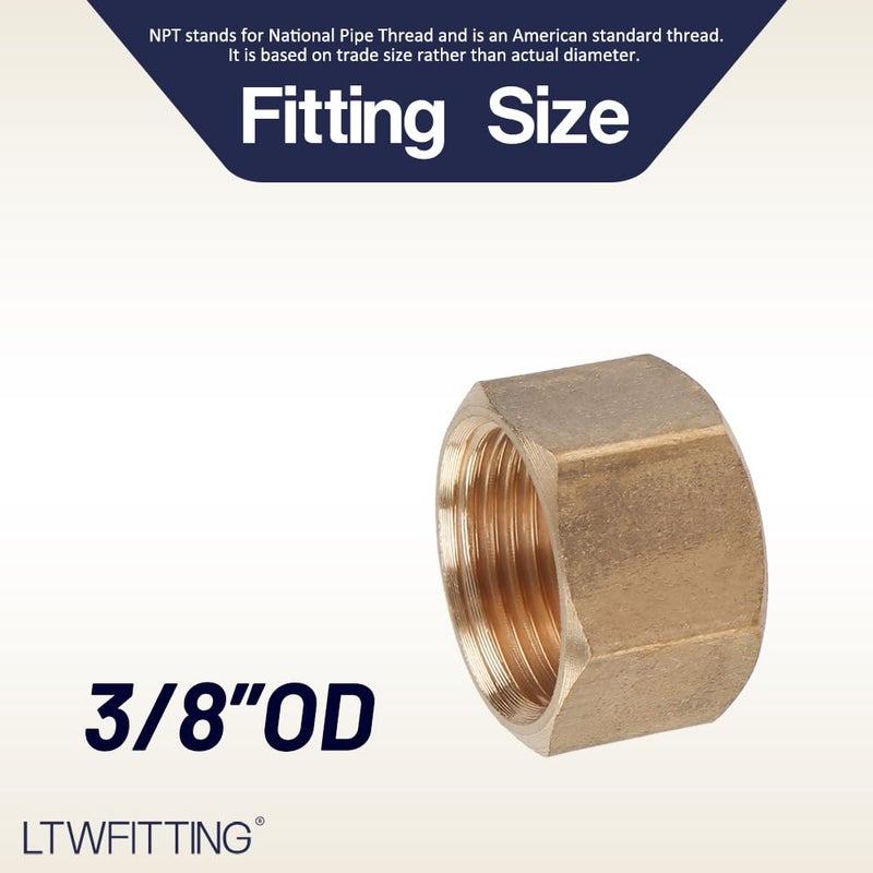 LTWFITTING 3/8-Inch Brass Compression Cap Stop Valve Cap,Brass Compression Fitting(Pack of 60) - Image 2
